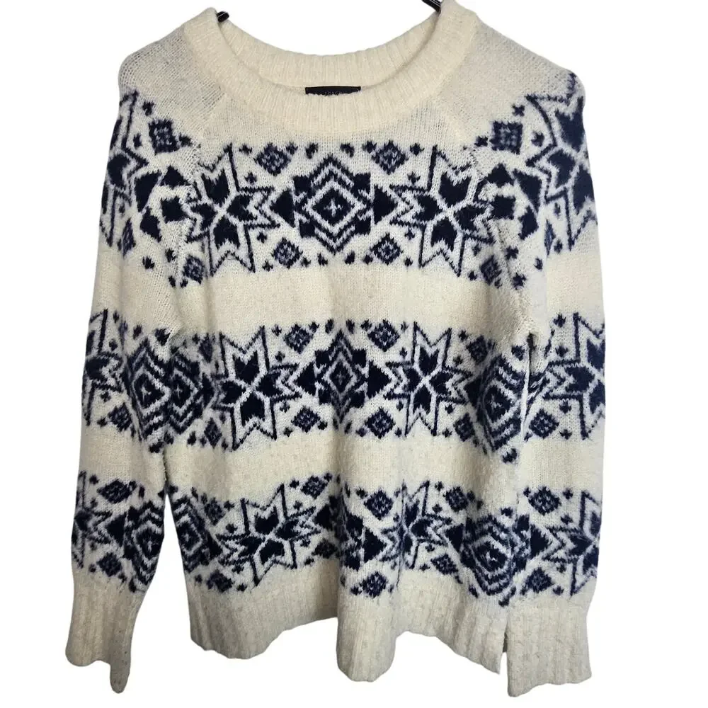 J. Crew Womens Fiar Isle Nordic Wool Blend Sweater XS Snowflake Preppy Holiday